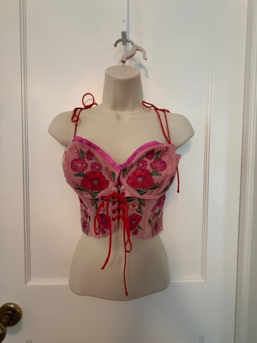 FOR LOVE & LEMONS Kaylee Pink Embroidered Floral Corset Bustier Top M